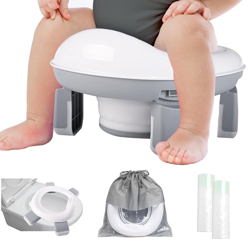 Beavtaens Travel Potty, 2 in 1 Stable Training Seat with liners for Toddler, Portable and Foldable Toilet with Handbag, Easy to Set Up and Clean, Apply to Car and Camping with splash guard(Gray) - Image 1